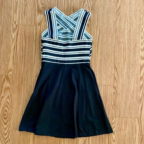 Anthropologie Maeve Black White Crosswise Stripe Fit & Flare Mini Dress Womens 6 - Picture 8 of 15